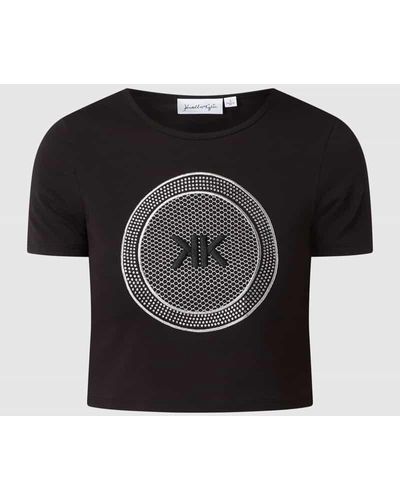 Kendall + Kylie Cropped Shirt mit Strasssteinen - Schwarz