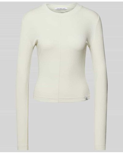 Calvin Klein Longsleeve mit Label-Patch Modell 'SEAMING' - Natur