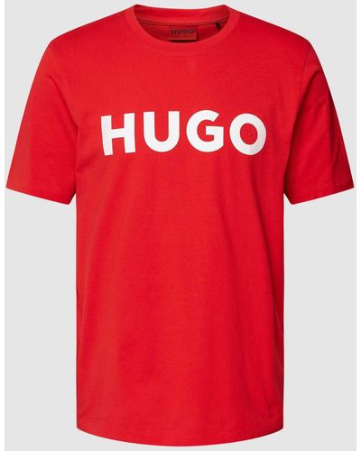 HUGO T-shirt Met Labelopschrift - Rood
