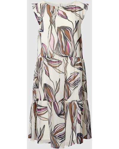 Comma, Knielanges Kleid aus Viskose mit floralem Allover-Muster - Weiß