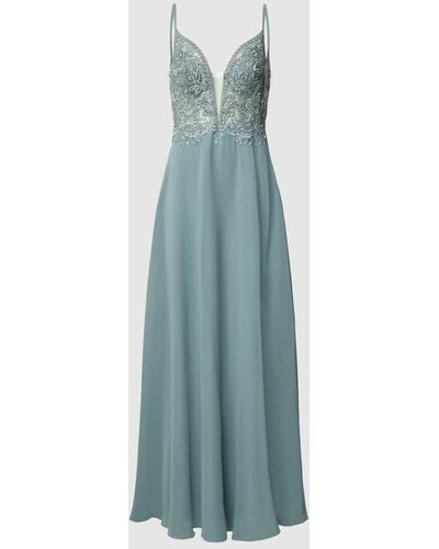 Luxuar Abendkleid mit floralem Spitzenbesatz - Blau