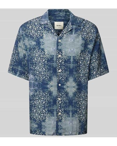 Redefined Rebel Regular Fit Freizeithemd mit Allover-Print Modell 'FLAKE' - Blau