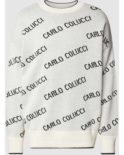 carlo colucci Gebreide Pullover Met All-over Labelprint - Grijs