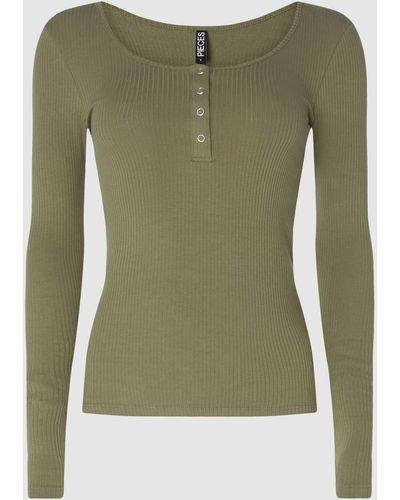 Pieces Serafino-Shirt mit Stretch-Anteil Modell 'Kitte' - Grün
