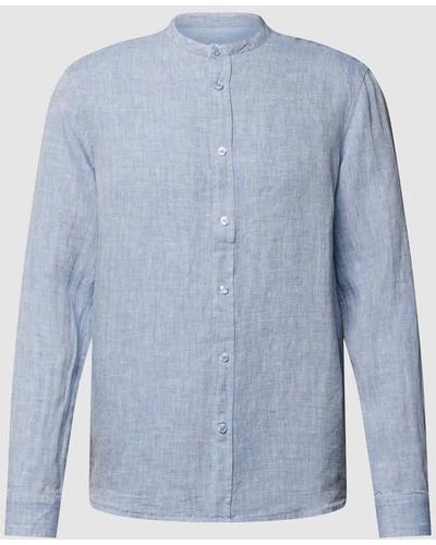 Mos Mosh Leinenhemd mit durchgehender Knopfleiste Modell 'Theo' - Blau