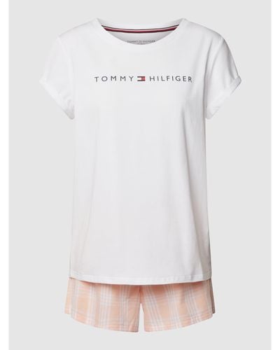 Tommy Hilfiger Pyjama mit Label-Schriftzug - Weiß