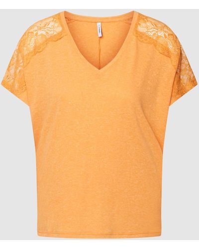ONLY T-Shirt mit Spitze Modell 'AUGUSTA' - Orange