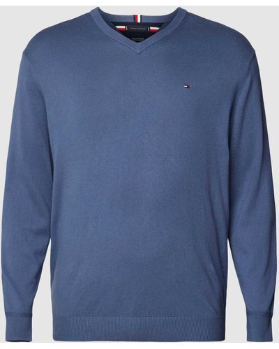 Tommy Hilfiger Plus Size Gebreide Pullover Met Logostitching - Blauw