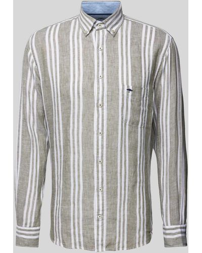 Fynch-Hatton Slim Fit Leinenhemd mit Streifenmuster - Weiß