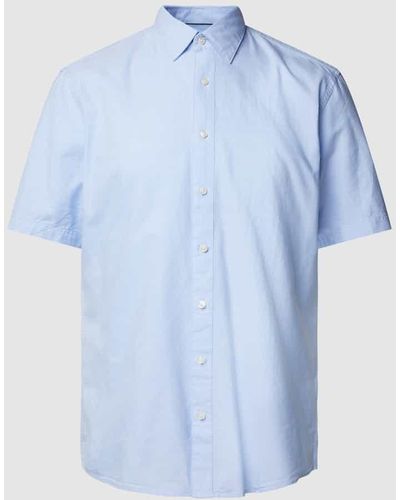 Jake*s Slim Fit Freizeithemd aus Baumwolle mit Kentkragen - Blau