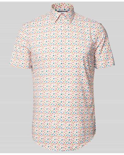Jake*s Slim Fit Business-Hemd mit Allover-Motiv-Print - Weiß
