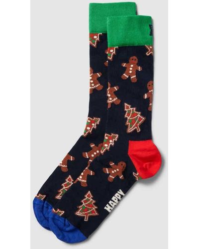 Happy Socks Socken mit Allover-Muster Modell 'Gingerbread Cookie' - Blau