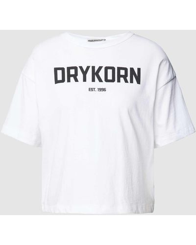 DRYKORN T-Shirt aus reiner Baumwolle mit Label-Print Modell 'LUNIE' - Weiß