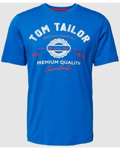 Tom Tailor T-Shirt mit Label-Print und Rundhalsausschnitt - Blau