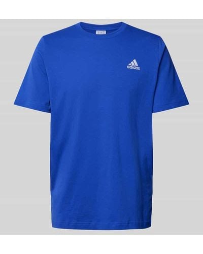 adidas T-Shirt mit Label-Stitching und Rundhalsausschnitt - Blau