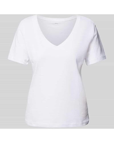 Mango T-Shirt mit V-Ausschnitt Modell 'CHALAPI' - Weiß