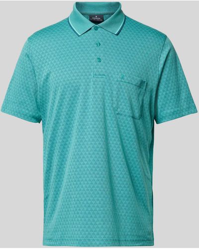 RAGMAN Regular Fit Poloshirt mit Allover-Muster - Blau