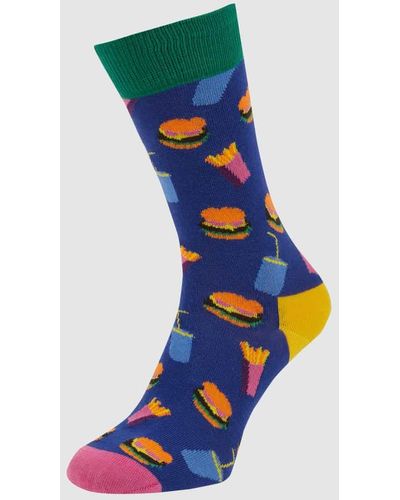 Happy Socks Socken mit Allover-Muster Modell 'BURGER' - Blau
