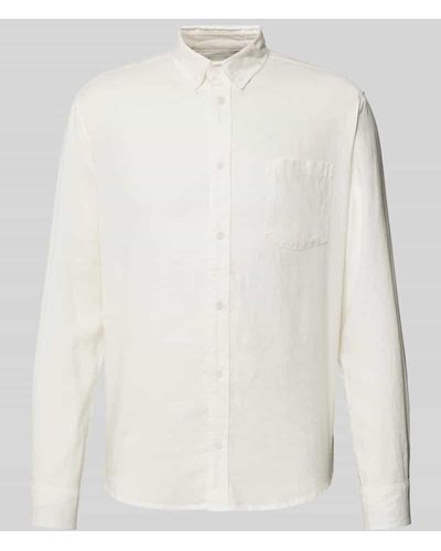 Thinking Mu Regular Fit Freizeithemd mit Brusttasche Modell 'WHITE HEMP ANT' - Weiß