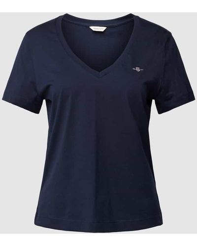 GANT T-Shirt mit geripptem V-Ausschnitt - Blau