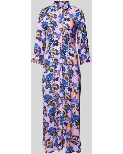 Y.A.S Kleid aus Viskose mit Allover-Muster Modell 'SAVANNA' - Blau