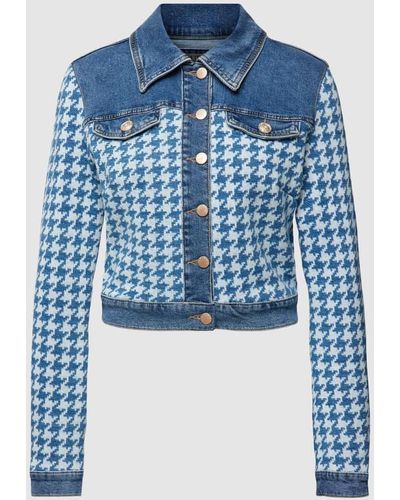 Guess Cropped Jeansjacke mit Hahnentrittmuster - Blau
