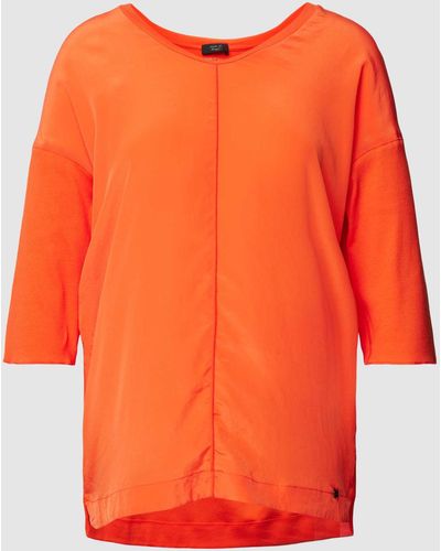 Marc Cain T-Shirt aus Baumwolle-Elasthan-Mix mit U-Boot-Ausschnitt - Orange