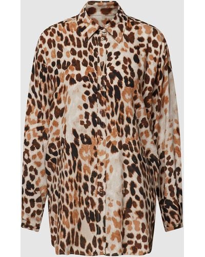 Milano Italy Bluse mit Animal-Muster Modell 'Leo HBK Loose Blouse' - Natur