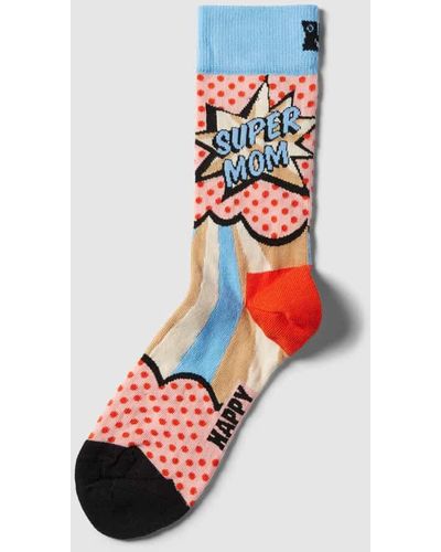 Happy Socks Socken im Allover-Look Modell 'Super MOM' - Weiß