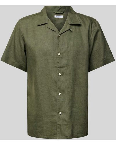 Knowledge Cotton Box Fit Freizeithemd mit Reverskragen - Grün