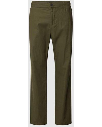Blend Regular Fit Hose aus Leinen-Baumwoll-Mix mit elastischem Bund - Grün