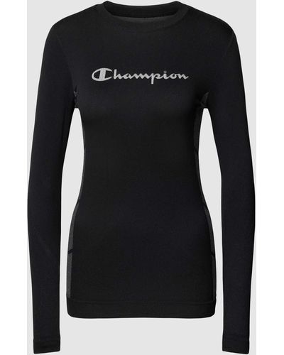 Champion Shirt Met Lange Mouwen En Labelstitching - Zwart