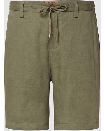 Mos Mosh Leinenshorts mit teilelastischem Bund Modell 'Hunt Linen Shorts' - Grün