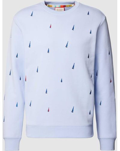 Scotch & Soda Sweatshirt Met All-over Motiefstitching - Blauw