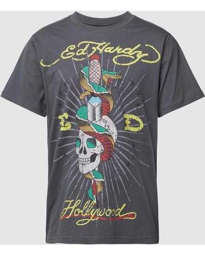 Ed Hardy T-Shirt mit Motiv-Print - Grau