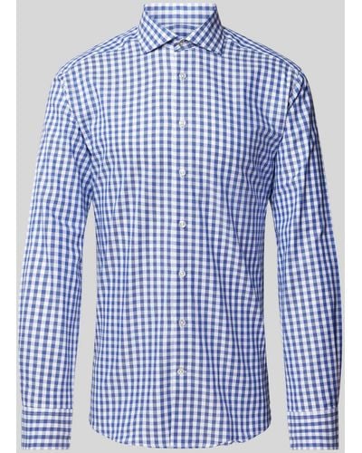 Bruun & Stengade Slim Fit Business-Hemd mit Vichy-Karo Modell 'BURROW' - Blau