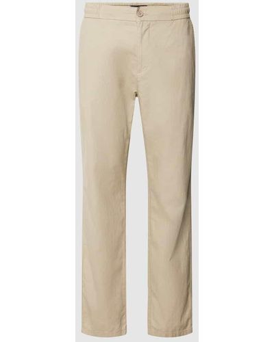 Blend Regular Fit Hose aus Leinen-Baumwoll-Mix mit elastischem Bund - Natur
