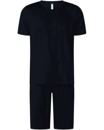 Hanro Pyjama Van Gemerceriseerd Katoen - Blauw