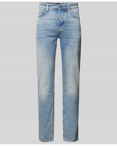 BOSS Tapered Fit Jeans im Destroyed-Look Modell 'TABER' - Blau