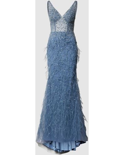 Luxuar Abendkleid mit Allover-Paillettenbesatz - Blau
