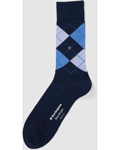 Burlington Socken mit Karomuster Modell 'MANCHESTER' - Blau