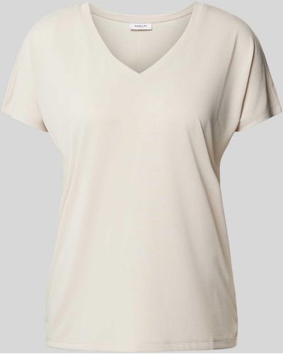 MSCH Copenhagen T-Shirt mit V-Ausschnitt Modell 'Fenya' - Natur