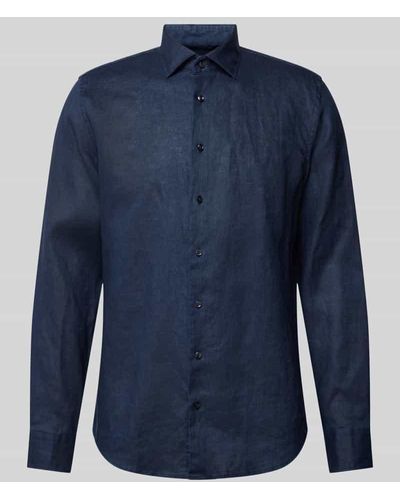 Seidensticker Slim Fit Leinenhemd mit Kentkragen - Blau