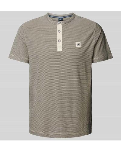 Lerros T-Shirt mit Serafino-Ausschnitt - Grau