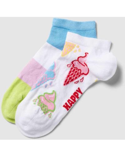 Happy Socks Sneakersocken mit Allover-Muster Modell 'Ice Cream & Stripe' - Weiß