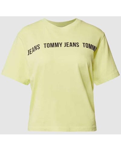 Tommy Hilfiger T-Shirt aus reiner Baumwolle mit Label-Print - Gelb