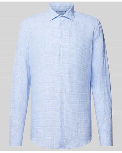 Seidensticker Slim Fit Leinenhemd mit Glencheck-Muster - Blau