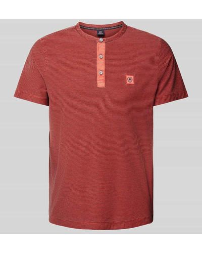 Lerros T-Shirt mit Serafino-Ausschnitt - Rot
