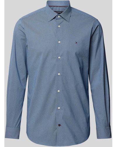 Tommy Hilfiger Regular Fit Business-Hemd mit Logo-Stitching - Blau