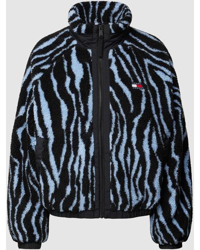 Tommy Hilfiger Sherpa Jacket mit Animal-Print Modell 'ZEBRA' - Blau